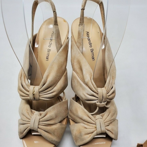 Alexandre Birman Bow Suede Nude Beige Heels - Picture 8 of 10